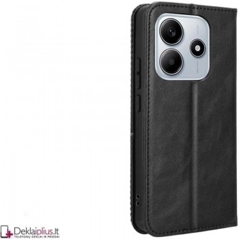Dirbtinės odos atverčiamas dėklas su skyreliais - juodas (Xiaomi Redmi Note 14 4G)